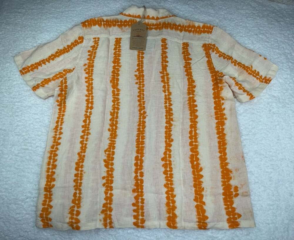 New Faherty Shibori Palma Linen Shirt Camp Citrus Valley/Orange Cream NWT $168 - Picture 4 of 16